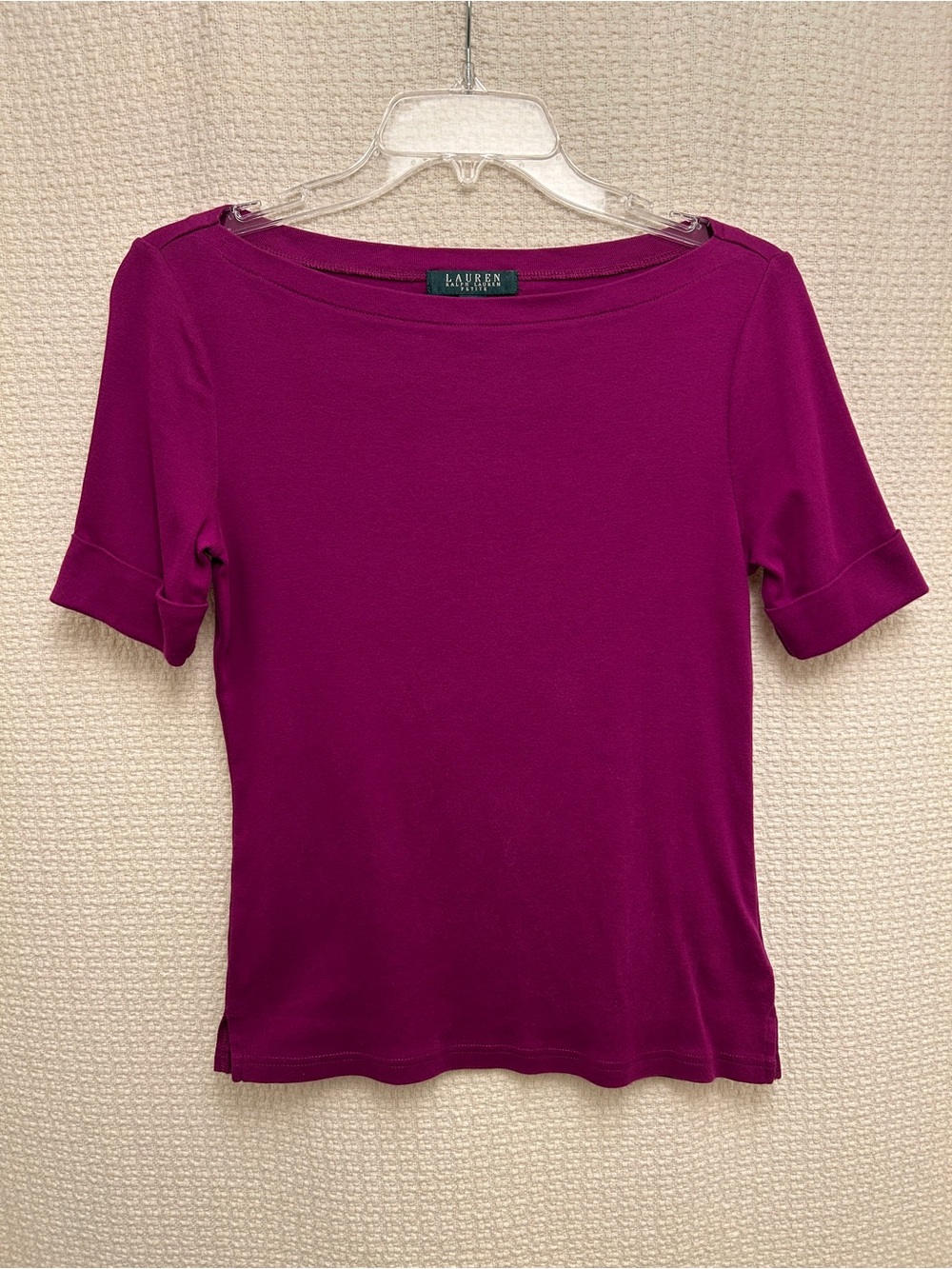Lauren Ralph Lauren Short Sleeve Boatneck Top in Fuchsia